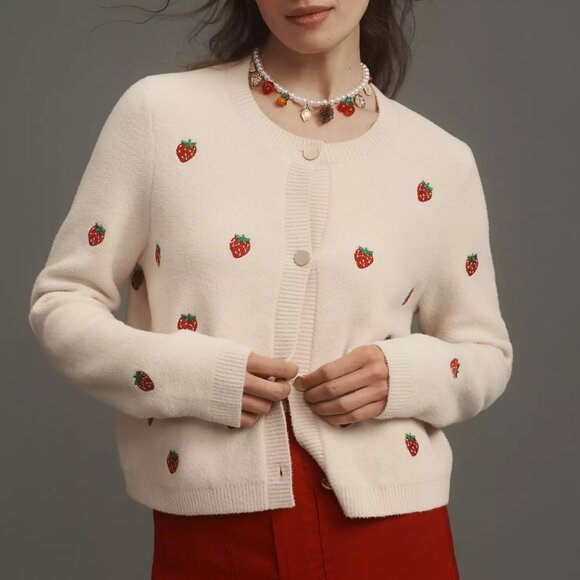 NVLT Strawberry Print Knit Lady Jacket - size XS - Picture 1 of 3